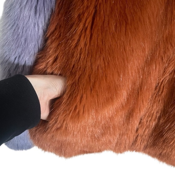 LPA *Celebrity Favorite* Faux Fur Color Block Jacket 413 in Rust & Lilac - Picture 12 of 16